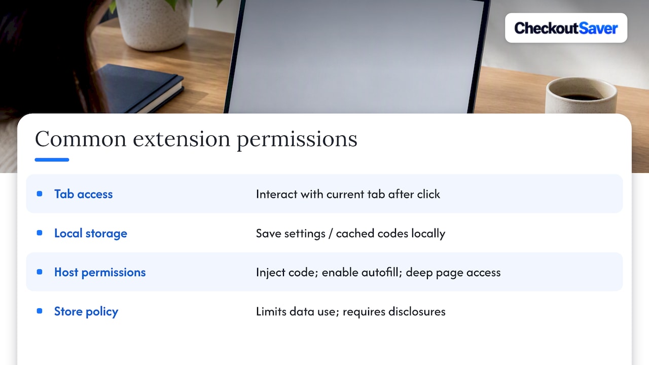How coupon extensions work and why they ask for broad permissions — overview diagram