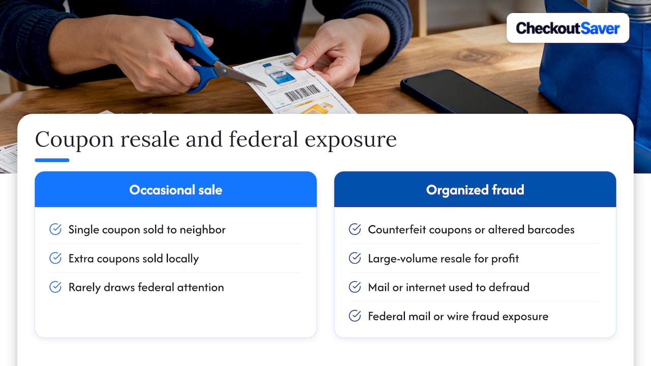 Occasional resale contrasted with organized coupon fraud