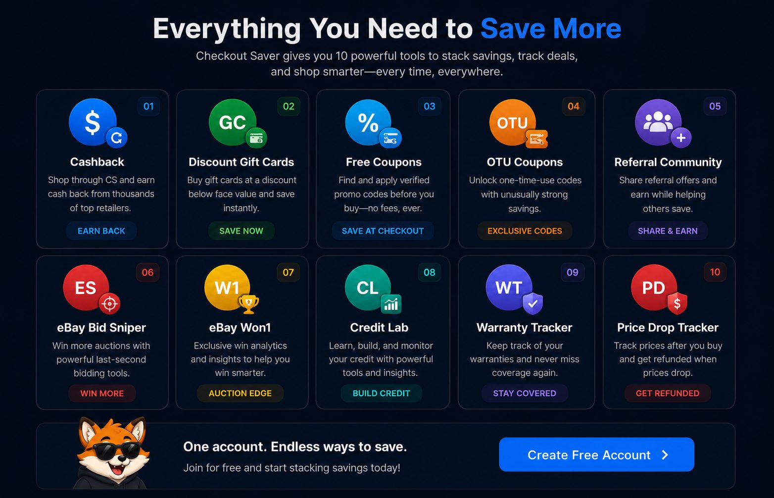 Checkout Saver: 10 ways to save — cashback, gift cards, coupons, OTU, referrals, eBay tools, Credit Lab, warranty and price-drop trackers