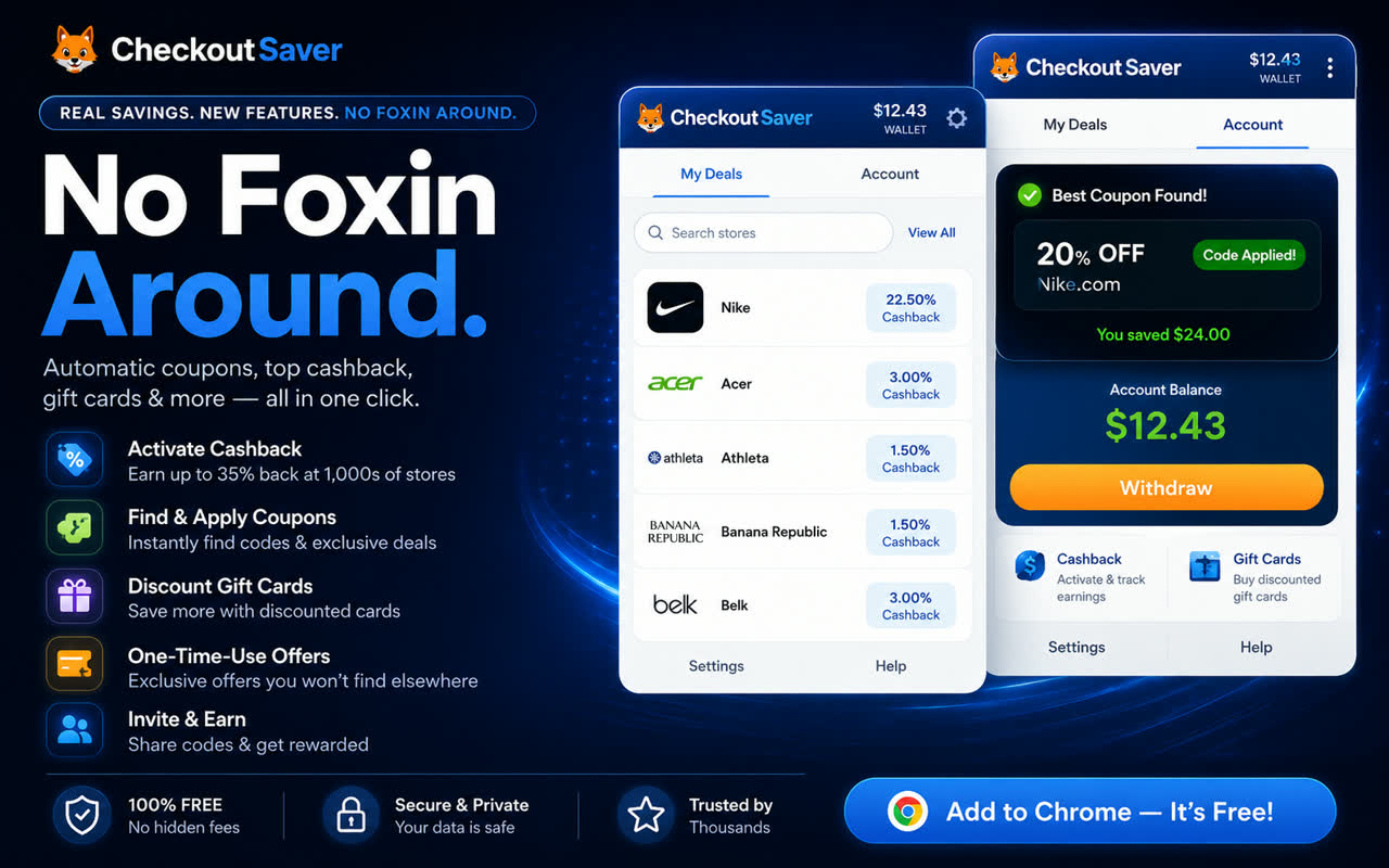 Checkout Saver Chrome extension: cashback, coupons, discount gift cards, and Add to Chrome
