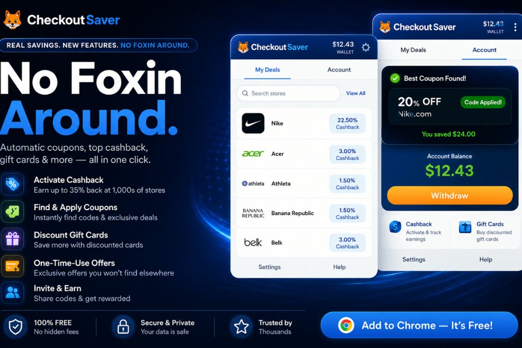 Checkout Saver Chrome extension: automatic coupons, cashback, and savings tools on supported stores