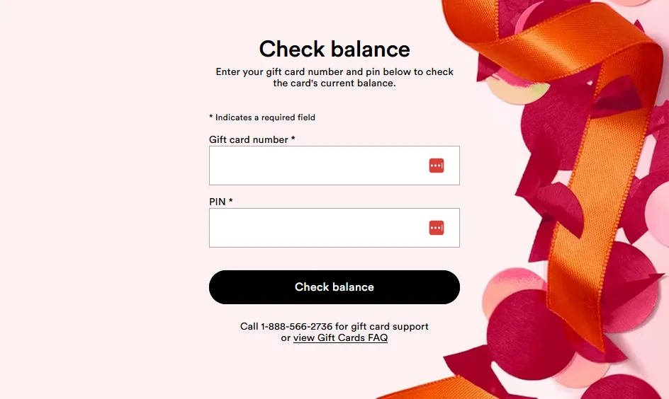 Ulta Beauty official gift card balance check form on ulta.com
